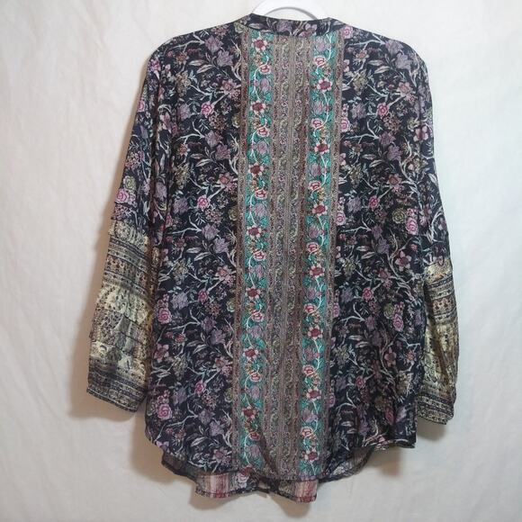 Soft Surroundings Milarepa Silk Puff Long Sleeve Floral Button Front Blouse Sz L - Picture 9 of 11